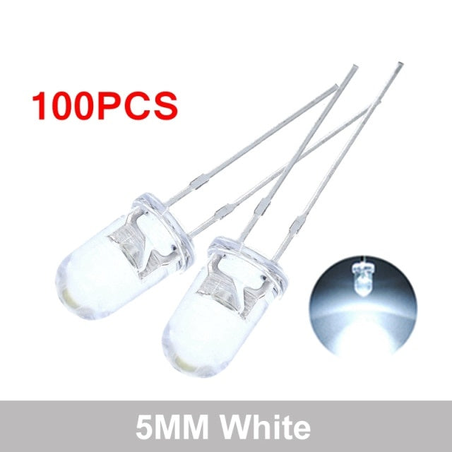 100pcs High Quality Transparent Round 5mm Super Bright Water Clear Green Red White Yellow Blue Light LED Bulbs Emitting Diode