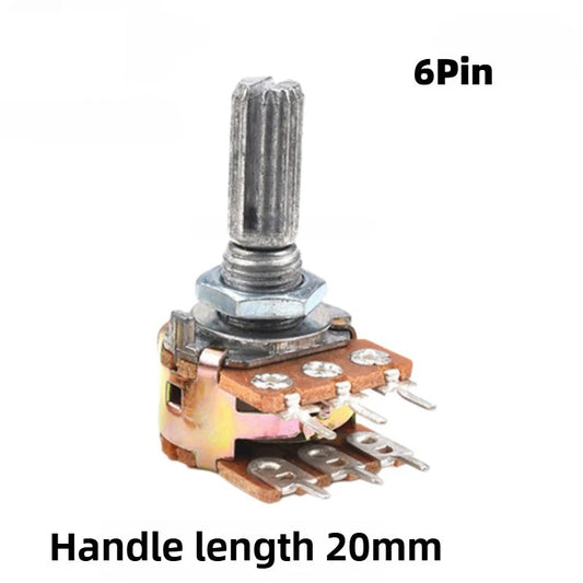 5Pcs WH148 Potentiometer 3Pin 6Pin Shaft Handle Length 20mm 1K/5K/10K/20K/50K/100K/500K/1M Adjustable Resistor for Audio Mixers, Lighting Dimming, and Industrial Control Circuits