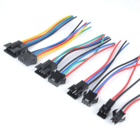 10Pairs JST SM 2.54MM Plug 24AWG Male To Female Wire Connector Cable Pigtail 2Pin 3Pin 4Pin 5Pin Plug LED Connecting Line