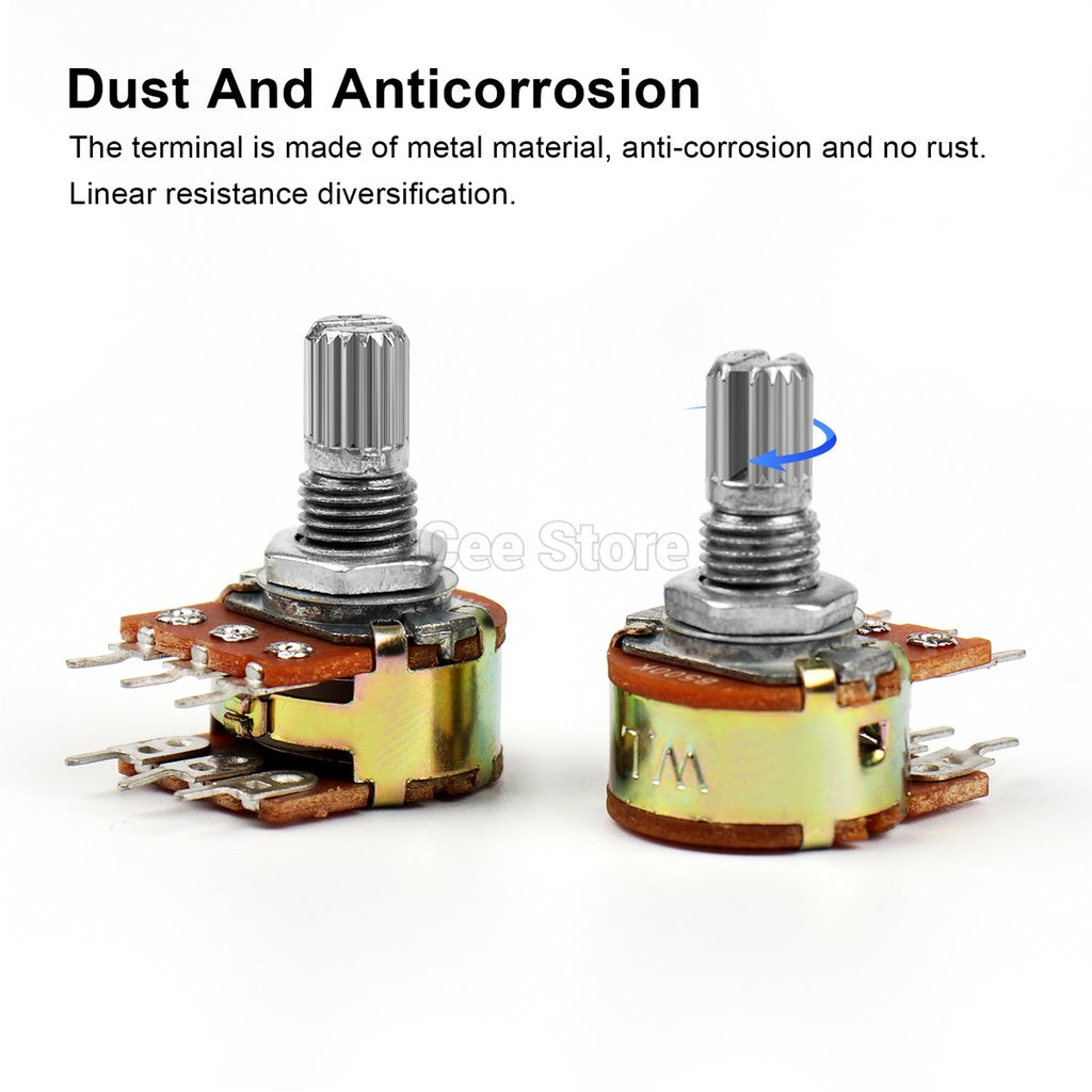 5Pcs WH148 6Pin 1K 2K 5K 10K 20K 50K 100K 500K Ohm 6 Pin 15mm Shaft Amplifier Dual Stereo Potentiometer