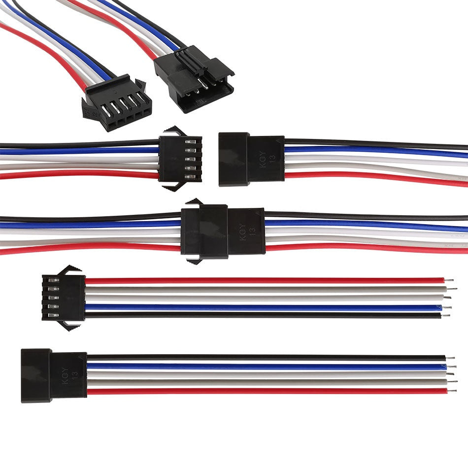 10Pairs JST SM 2.54MM Plug 24AWG Male To Female Wire Connector Cable Pigtail 2Pin 3Pin 4Pin 5Pin Plug LED Connecting Line