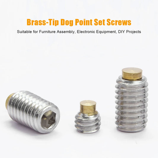 JUIDINTO 1-20PCS/bag 304 Stainless Steel Hex Socket Set Screws with Brass Tip M3 M4 M5 M6 M8 M10 M12 M16 Allen Grub Screws