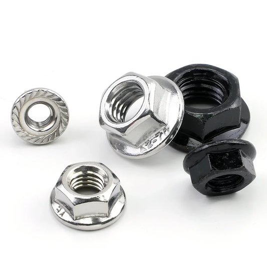 JUIDINTO 1-50pcs Hex Flange Nut M3 M4 M5 M6 M8 M10 M12 Stainless Steel/Carbon Steel Serrated Flange Lock Nut for Automobiles