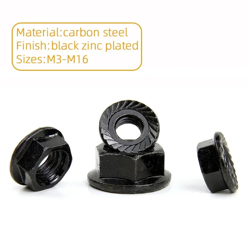 JUIDINTO 1-50pcs Hex Flange Nut M3 M4 M5 M6 M8 M10 M12 Stainless Steel/Carbon Steel Serrated Flange Lock Nut for Automobiles