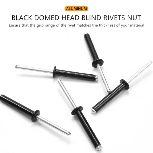 JUIDINTO 5~50pcs Aluminum Blind Rivet M2.4 M2.8 M3.2 M4 M5 Black Dome Head Blind Pop Rivets for Metal Plastic