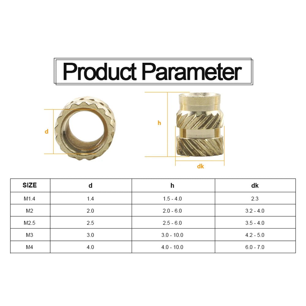 5-50pcs Brass Insert Knurled Nut M2 M3 M4 M5 M6 M8 Brass Threaded Inserts for Plastic Heat Set Embedment Nuts for 3D Printer