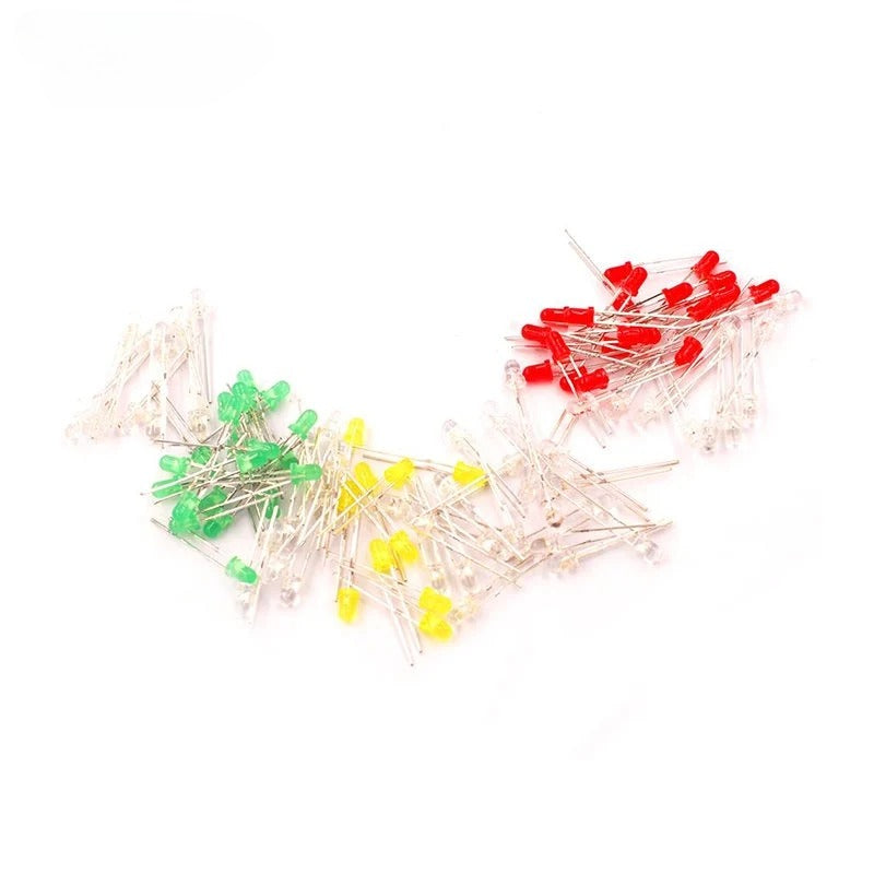 100pcs 3mm 5mm LED Light White Yellow Red Green Blue Assorted Kit DIY LEDs Set Electronic Diy Kit