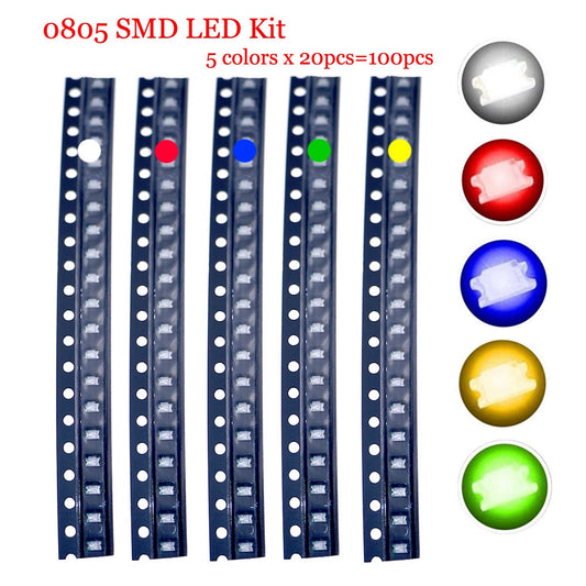 100Pcs SMD LED Kit 0603 0805 Red/Green/Blue/White/Yellow Led Diode Set 5 Colors Each 20pcs