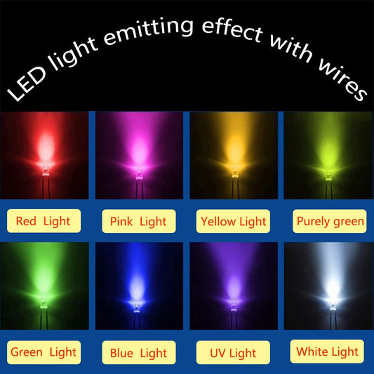 10Pcs 3mm LED with 20cm Wire 3V 6V 12V 24V 220V White Red Green Blue Yellow RGB LED Diode Lamp Decoration Light Emitting Diodes
