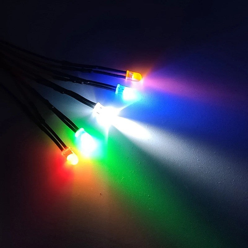 5Pcs 10mm LED with Wire Socket Pre-Wired LED Diode 12V Ultra Brigh LED Lamp with 20cm Wire White Red Green Blue Yellow