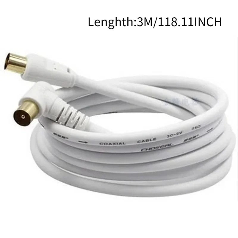 3/1.5 Meters RF RG6 Quad Shield CL2 Coaxial Antenna Satellite Cable 3M with TV 90 Degree Right Angel Male To Straight Male Connector