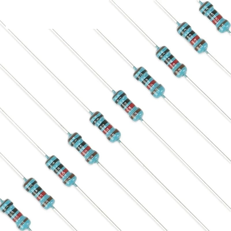 100pcs 1/4W Metal Film Resistor 1% 1R-1M 100R 220R 1K 1.5K 2.2K 4.7K 10K 22K 47K 100K 100 220 1K5 2K2 4K7 1M Ohm Resistance