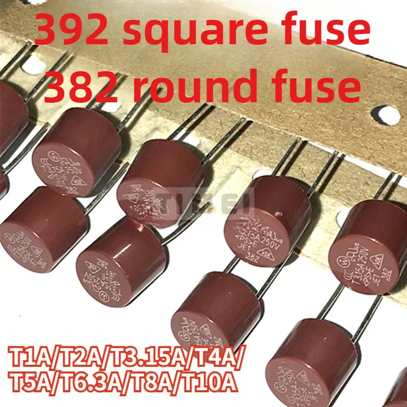 20pcs 392 Square Fuse 382 Round Fuse T1A T2A T3.15A T4A T5A T6.3A T8A T10A Links 250V Slow-Blow