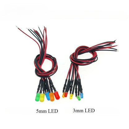 10Pcs 3mm LED with 20cm Wire 3V 6V 12V 24V 220V White Red Green Blue Yellow RGB LED Diode Lamp Decoration Light Emitting Diodes