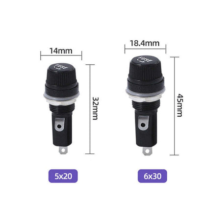 5Pcs 10A 250V Glass Fuse Holders 5x20 6x30 Black Insurance Tube Socket Panel Mount Fuse Socket Copper