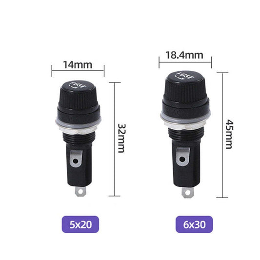 5Pcs 10A 250V Glass Fuse Holders 5x20 6x30 Black Insurance Tube Socket Panel Mount Fuse Socket Copper