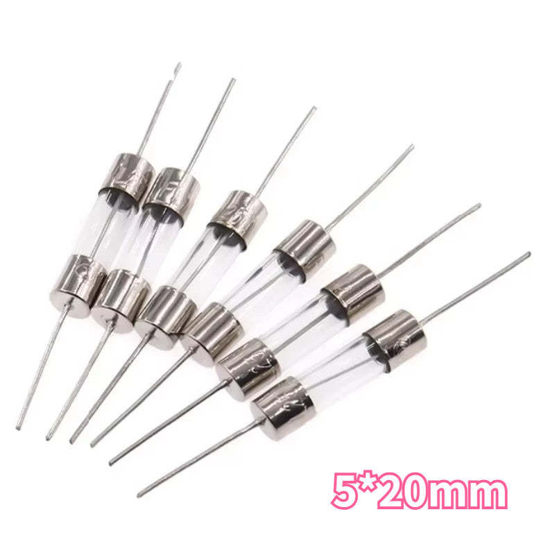 20Pcs 5*20mm Axial Glass Fuse Tube 250V with Lead Wire 2A 5A 8A 10A 12A 15A Induction Cooker Fuse