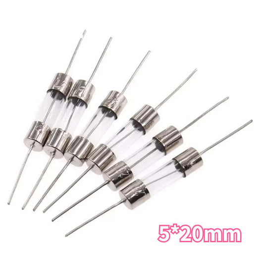 20Pcs 5*20mm Axial Glass Fuse Tube 250V with Lead Wire 2A 5A 8A 10A 12A 15A Induction Cooker Fuse