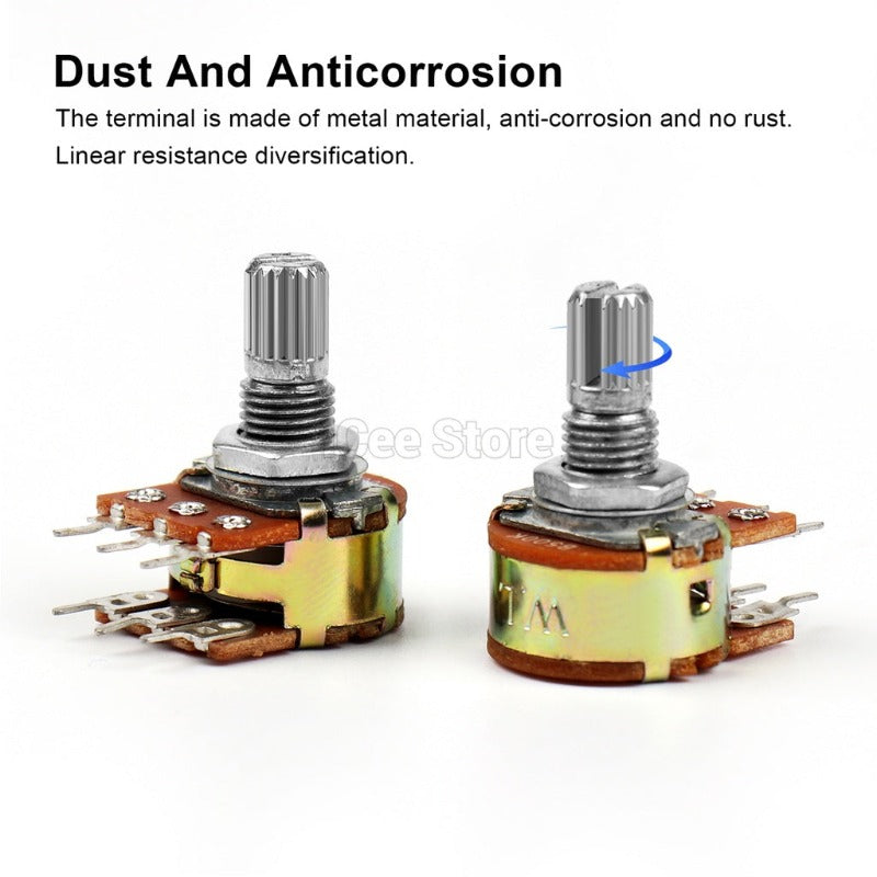 5Pcs WH148 6Pin 1K 2K 5K 10K 20K 50K 100K 500K Ohm 6 Pin 15mm Shaft Amplifier Dual Stereo Potentiometer