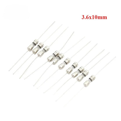 20pcs 3.6x10mm Axial Lead Glass Fuse Tube 0.5A/1A/1.5A/2A/2.5A/3A/3.15A/4A/5A/6.3A/10A Overcurrent Protection