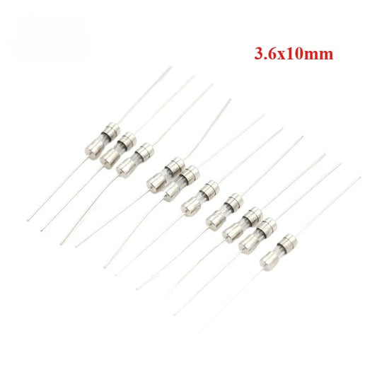 20pcs 3.6x10mm Axial Lead Glass Fuse Tube 0.5A/1A/1.5A/2A/2.5A/3A/3.15A/4A/5A/6.3A/10A Overcurrent Protection