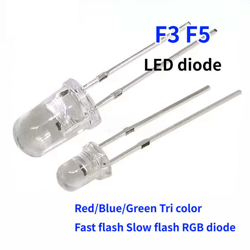 50Pcs F3/F5 3mm/5mm Full-Color RGB LED Red/Blue/Green Tri-Color LED Diode Fast flash/Slow flash High-Brightness Energy-Efficient Diodes