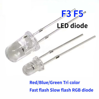 50Pcs F3/F5 3mm/5mm Full-Color RGB LED Red/Blue/Green Tri-Color LED Diode Fast flash/Slow flash High-Brightness Energy-Efficient Diodes