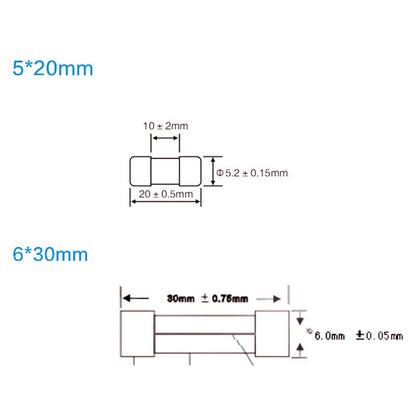 10pcs 5 x 20mm 6 x 30mm Ceramic Tube Fuses  Fast Blow Fuse 250V 1A 1.5A 2A 2.5A 3A 4A 5A 6.3A 8A 10A 12A 15A 20A 25A 30A