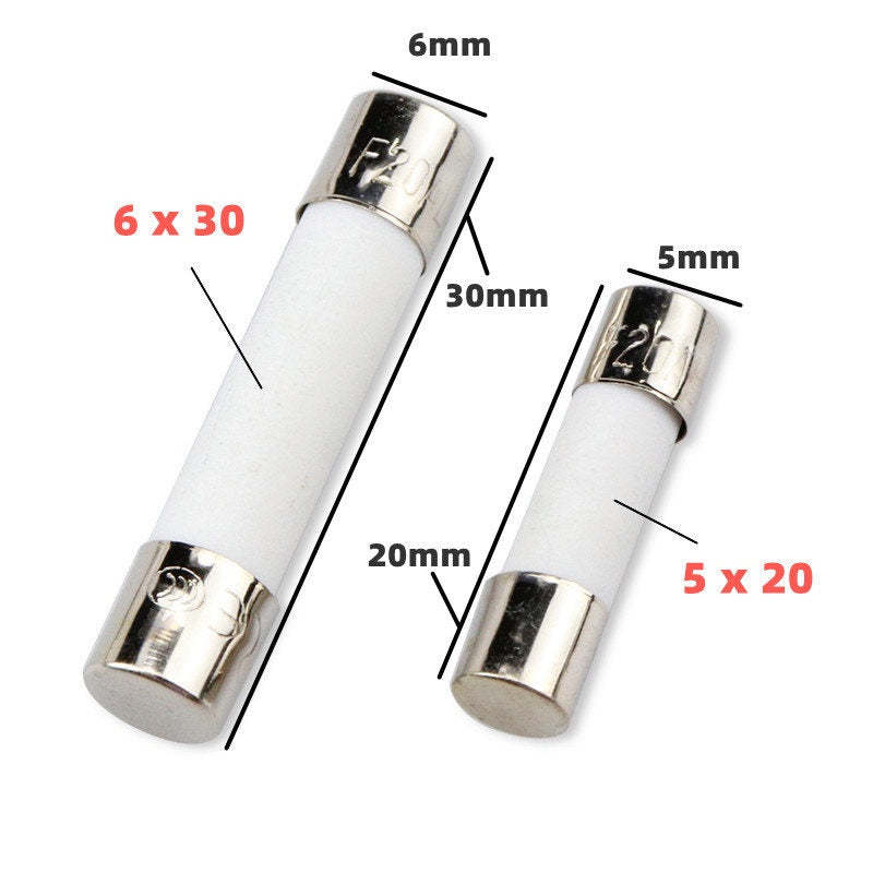 10pcs 5 x 20mm 6 x 30mm Ceramic Tube Fuses  Fast Blow Fuse 250V 1A 1.5A 2A 2.5A 3A 4A 5A 6.3A 8A 10A 12A 15A 20A 25A 30A