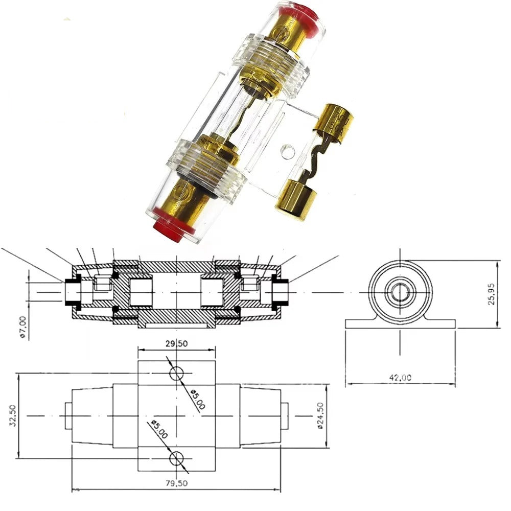 Auto Car Fuse Holder Block 10A/20A/30A/60A/80A/100A 10*38mm AGU Fuse Holder Audio In Line AMP Amplifier Gold Plated Fuse Holder