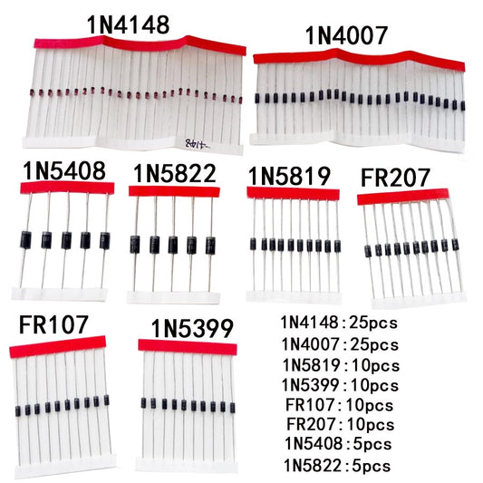100Pcs/lot Fast Switching Schottky Diode Set Assorted Kit 8 Values1N4148 1N4007 1N5819 1N5399 1N5408 1N5822 FR107 FR207 Electronic Components