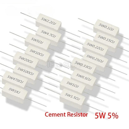 5Pcs 5W Cement Resistor SQP Power Resistor 5% 0.1R-100R 0.1R 0.22R 0.5R 1R 2.2R 4.7R 5R 10R 15R 20R 22R 47R 100R Ohm
