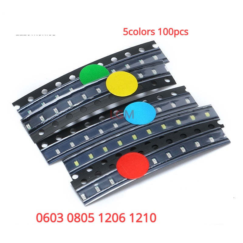 100Pcs SMD LED Kit Red/Green/Blue/Yellow/White LED Light Diode  5colors X20pcs =100pcs  0603 0805 1206 1210
