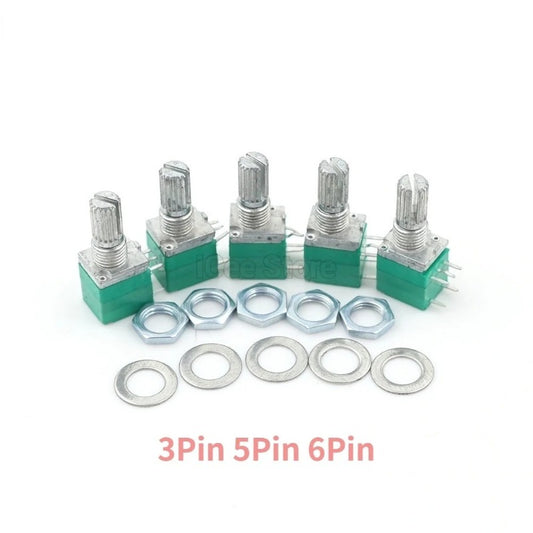 5Pcs RK097 Potentiometer 3Pin 5Pin 6Pin RK097N B5K 5K 10K 20K 50K 100K with Switch Audio Shaft 15mm Amplifier Sealing Potentiometer