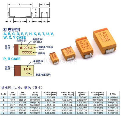 10Pcs A Case 3216 Tantalum Capacitors 6.3V 10V 16V 25V 35V 0.1UF 2.2UF 4.7UF 10UF 22UF 47UF 100UF