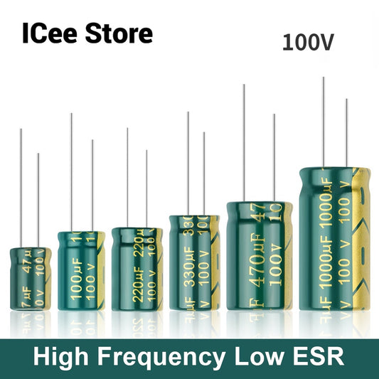 50Pcs Aluminum Electrolytic Capacitor 100V High Frequency Low ESR 100V 10UF 22UF 47UF 100UF 220UF 330UF 470UF