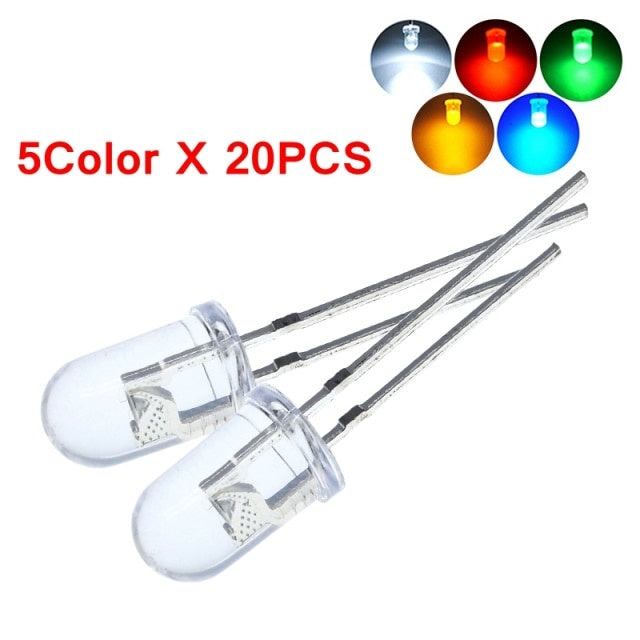 100pcs High Quality Transparent Round 5mm Super Bright Water Clear Green Red White Yellow Blue Light LED Bulbs Emitting Diode