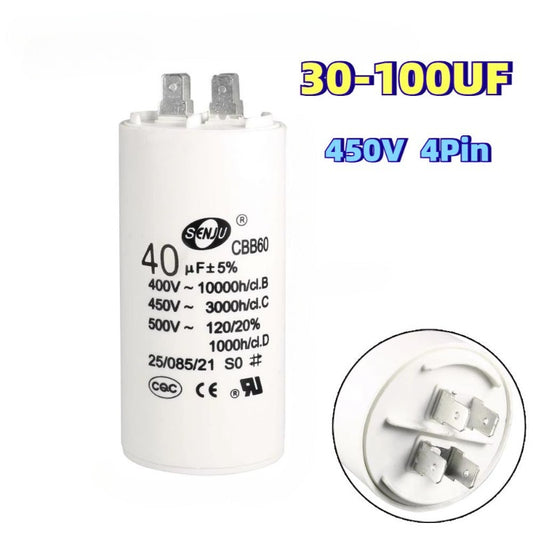 CBB60 Start Run Capacitor 450VAC 30/35/40/45/50/60/70/80/100uF Double Insert 50/60Hz  for Air Compressor Water Pump Motor