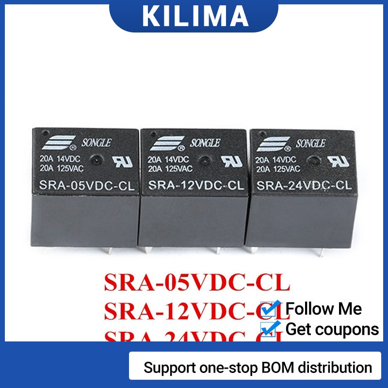 5Pcs Relays SRA-05VDC-CL 5V 12V 24V 20A 125VAC 5Pin T74 DC Power Relay