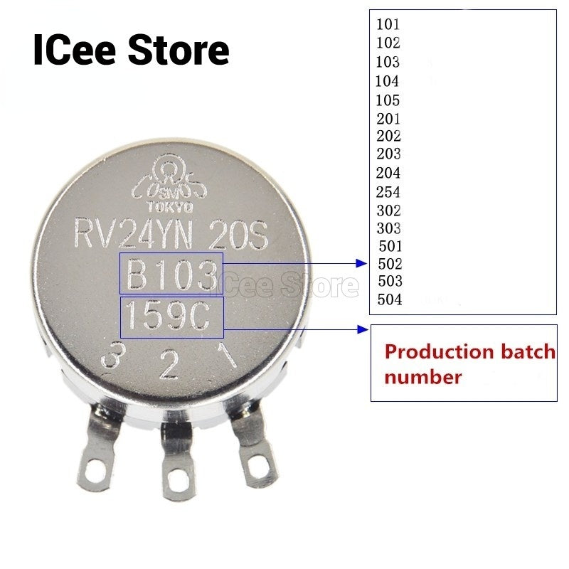Potentiometer RV24YN20S B102 B202 B502 B103 B203 B503 B104 Ohm 1K 10K 20K 50K 100K 500K Ohm Potentiometer Adjustable Resistor