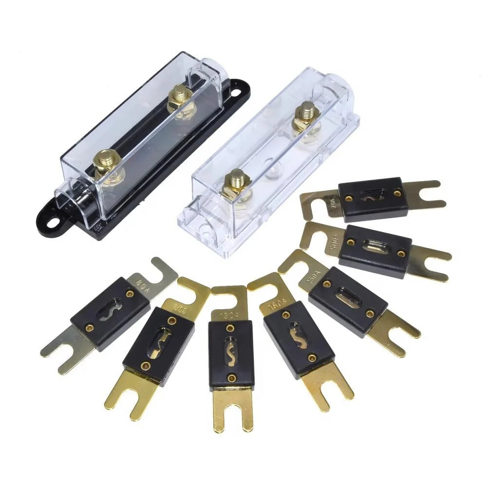 ANL Fuse Holder Transparent/Black Car Fuse Holder and ANL Fuse 30A-500A Bolt-on Fuse Holder  Automotive Audio Fuse