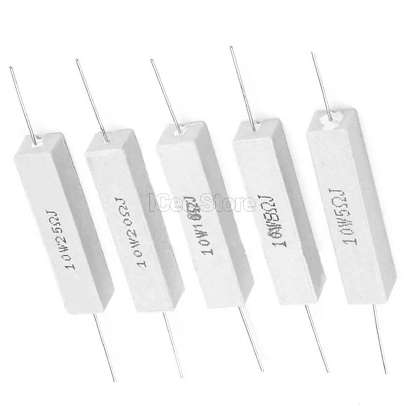 5Pcs 10W Cement Resistor 0.1R-10K 0.5R 1R 2R 3R 5R 8R 10R 15R 20R 25R 30R 47R 50R 100R 1K 3K 10K Ohm Power Resistor