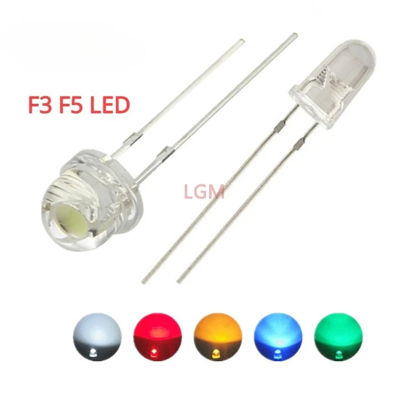 100pcs F3 F5 LED 3mm 5mm LED Transparent Round  Super Bright Water Clear Green Red White Yellow Blue  Diode