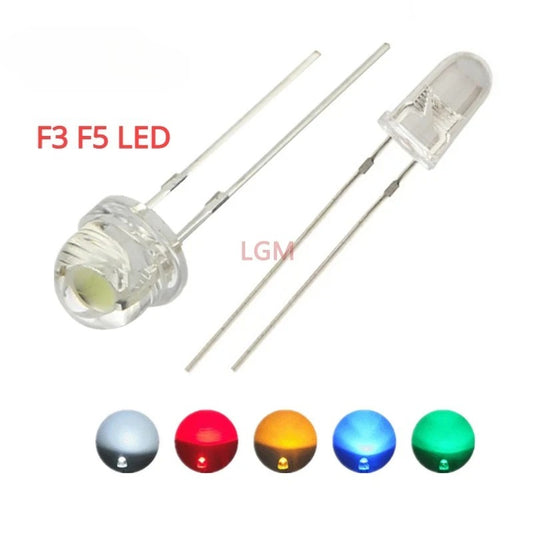 100pcs F3 F5 LED 3mm 5mm LED Transparent Round  Super Bright Water Clear Green Red White Yellow Blue  Diode