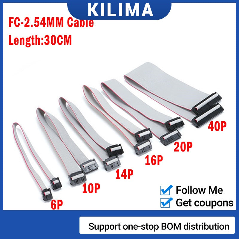 2.54MM pitch FC-6/10/14/16/20/40 PIN 30CM JTAG ISP DOWNLOAD CABLE Gray Flat Ribbon Data Cable FOR DC3 IDC BOX HEADER