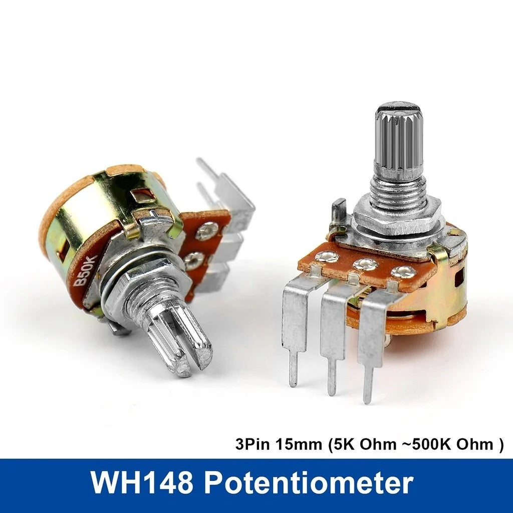 5Pcs WH148 Potentiometer 3Pin 15mm Shaft B5K B10K B50K B100K B500K with Switch Amplifier Dual Stereo Potentiometer