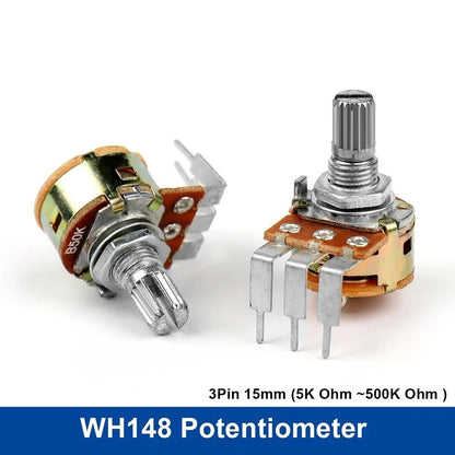 5Pcs WH148 Potentiometer 3Pin 15mm Shaft B5K B10K B50K B100K B500K with Switch Amplifier Dual Stereo Potentiometer