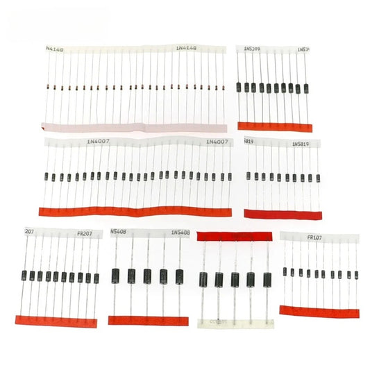 100pcs 8 Values Fast Switching Schottky Diode Assorted Kit 1N4148 1N4007 1N5819 1N5399 1N5408 1N5822 FR107 FR207