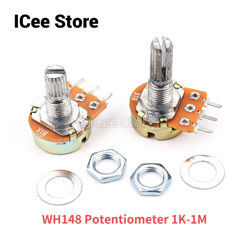 5Pcs WH148 Potentiometer B Type 3Pin 15mm Shaft with Nuts and Washers Variable Resistor Potentiometer B1K  2K B5K B10K B20K B50K B100K B250K B500K B1M