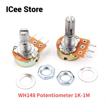 5Pcs WH148 Potentiometer B Type 3Pin 15mm Shaft with Nuts and Washers Variable Resistor Potentiometer B1K  2K B5K B10K B20K B50K B100K B250K B500K B1M
